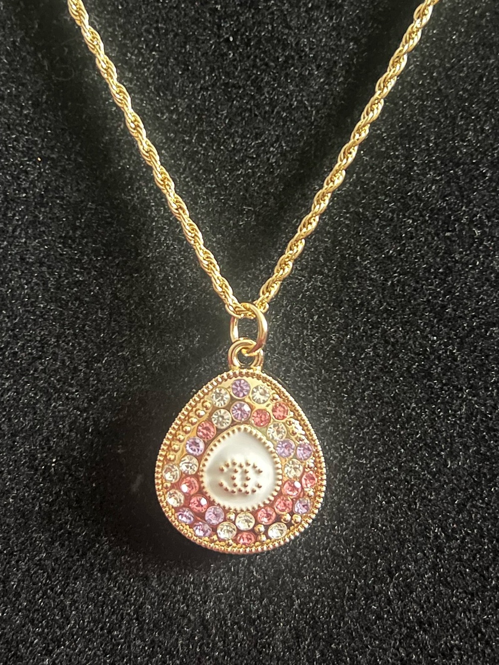 Authentic Vintage Chanel Gold-Tone Pink Crystal Teardrop Pendant